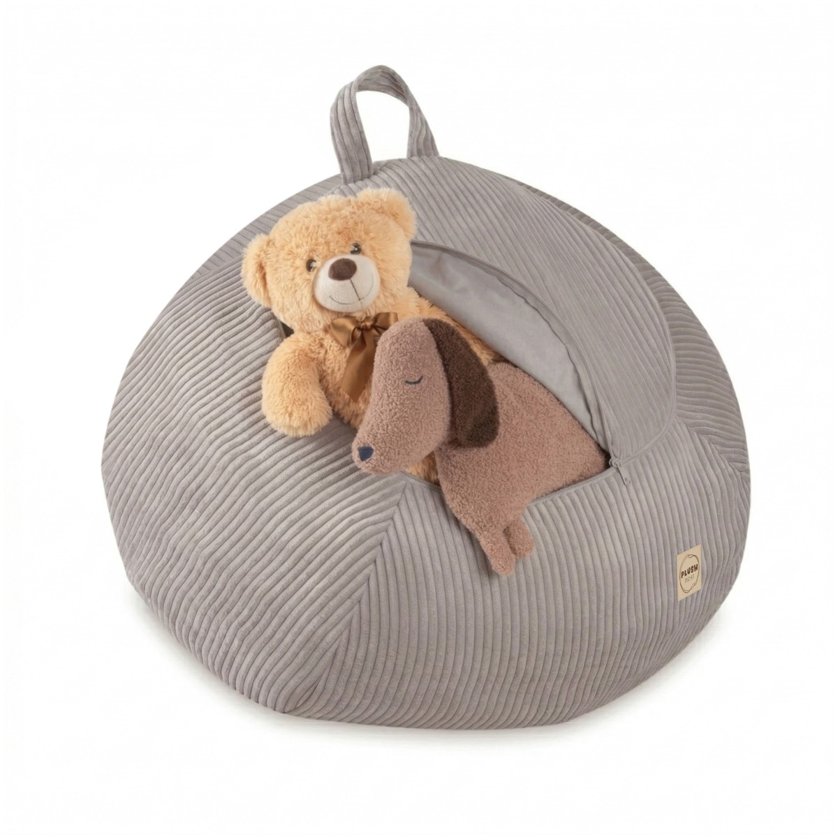 PLUSH NEST rotaļlietu uzglabāšanas pufs, bēšs, premium samts
