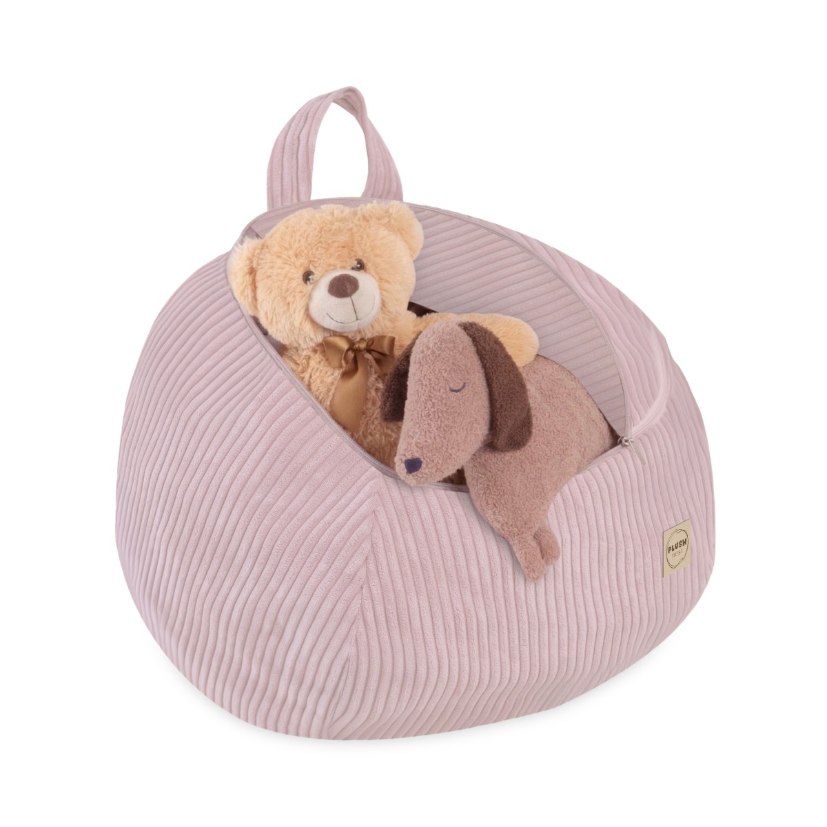 PLUSH NEST MINI rotaļlietu uzglabāšanas pufs no gaiši rozā samta