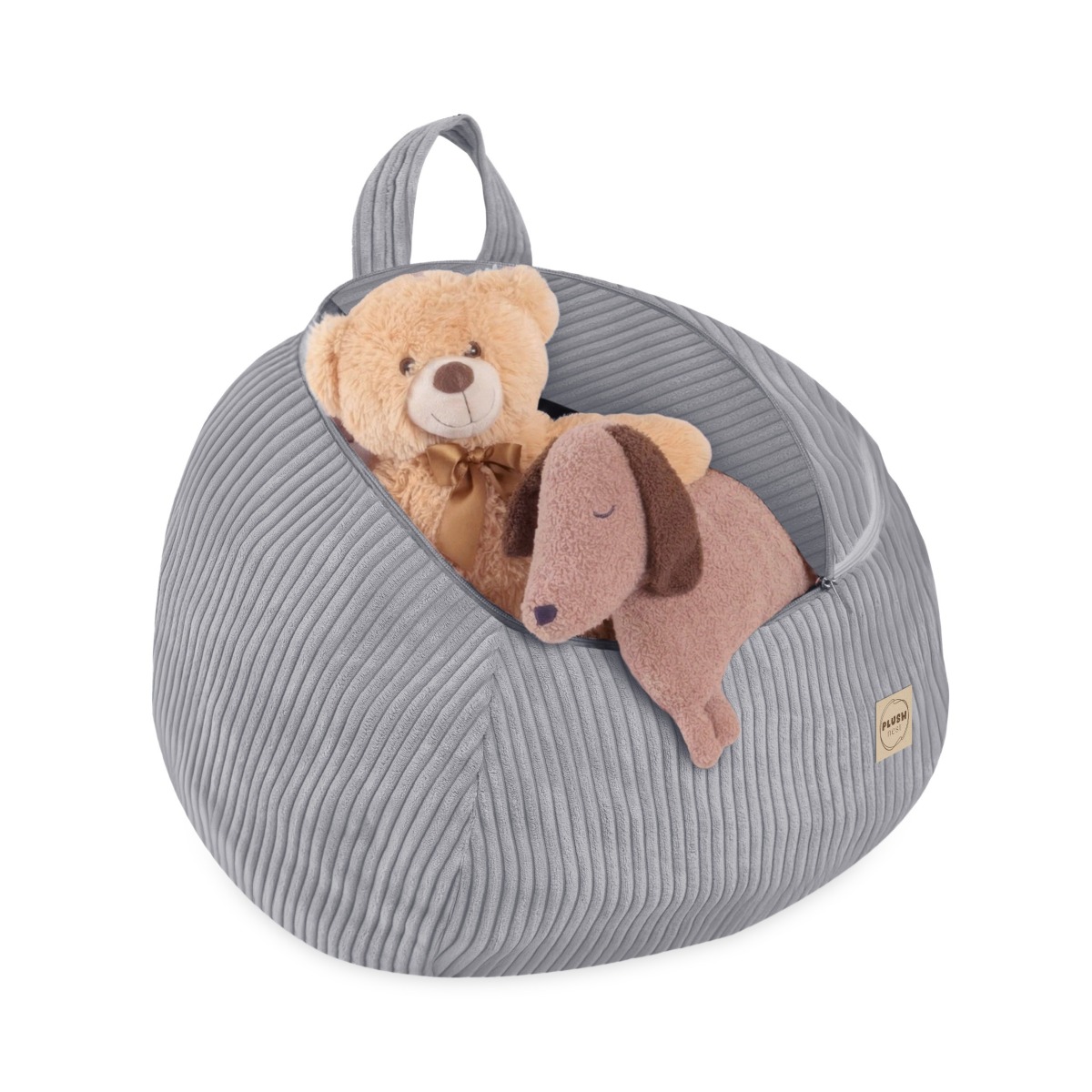PLUSH NEST MINI rotaļlietu uzglabāšanas pufs no pelēka samta