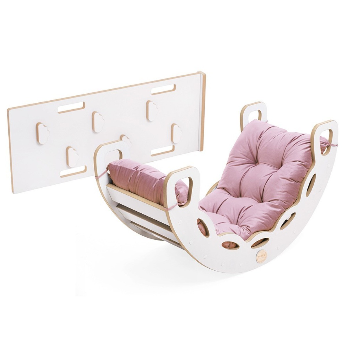 Small Rocker 4-in-1 kiik + ronimissein/liumägi + padi (roosa