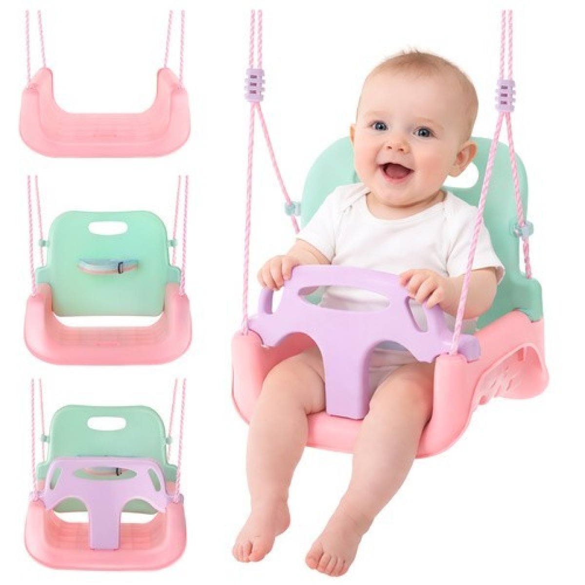 KRUZZEL 3-in-1 bērnu šūpoles pasteļtoņos, līdz 30 kg