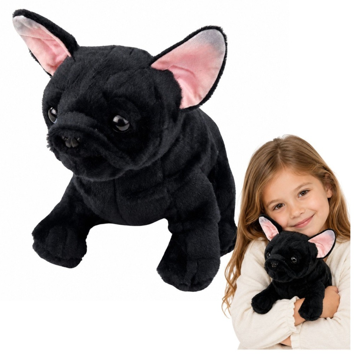 Melns plīša franču buldogs, 22 cm