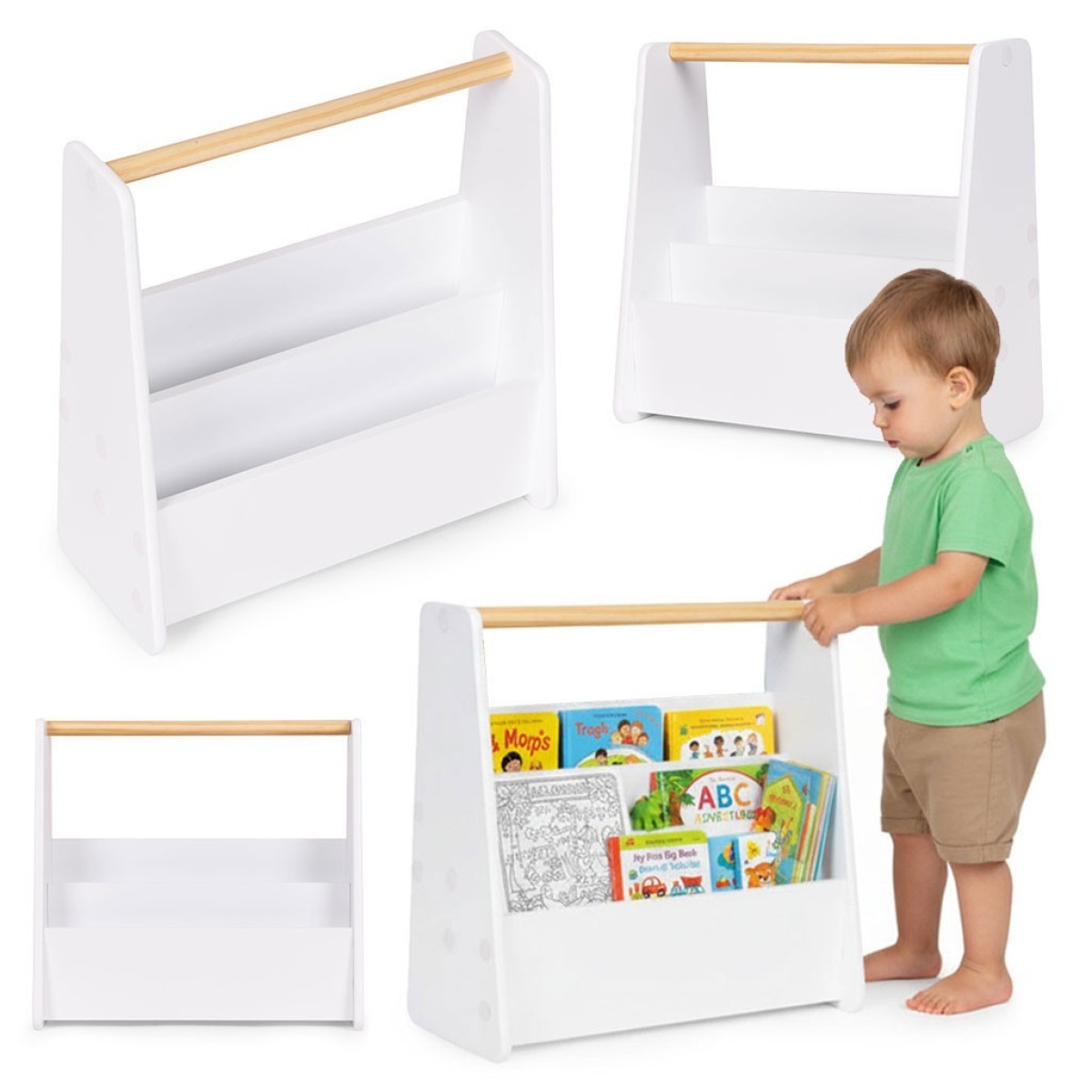 Montessori grāmatu plaukts bērniem un grāmatu organizators, balts | MIU Kids