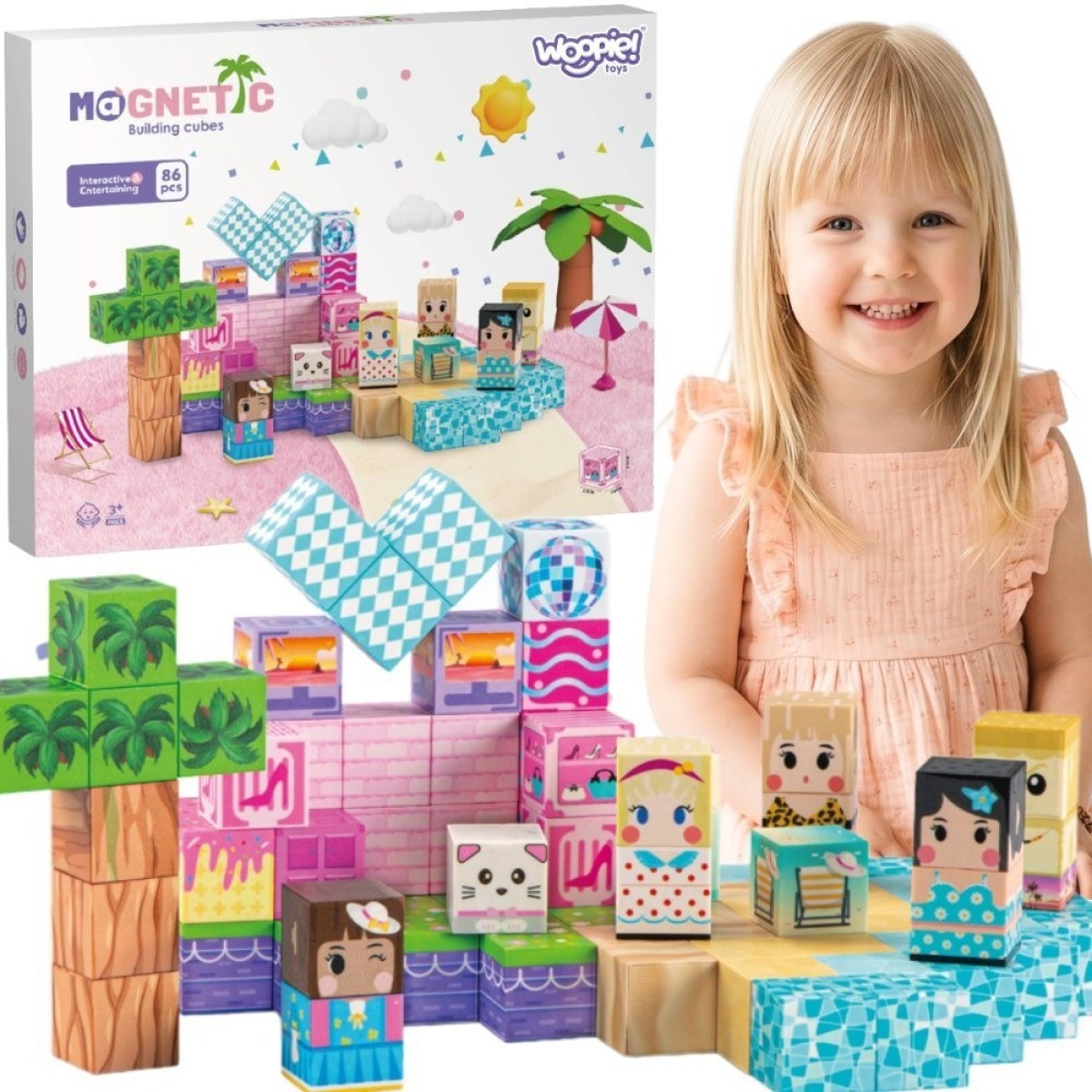 Magnētiskie klucīši, kubi, magnēti, 86 gab., Montesori 3D mācību komplekts