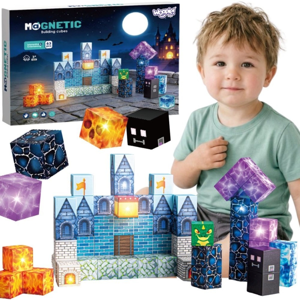 Magnētiskie būvklucīši „Pixel Castle”, 64 gab.