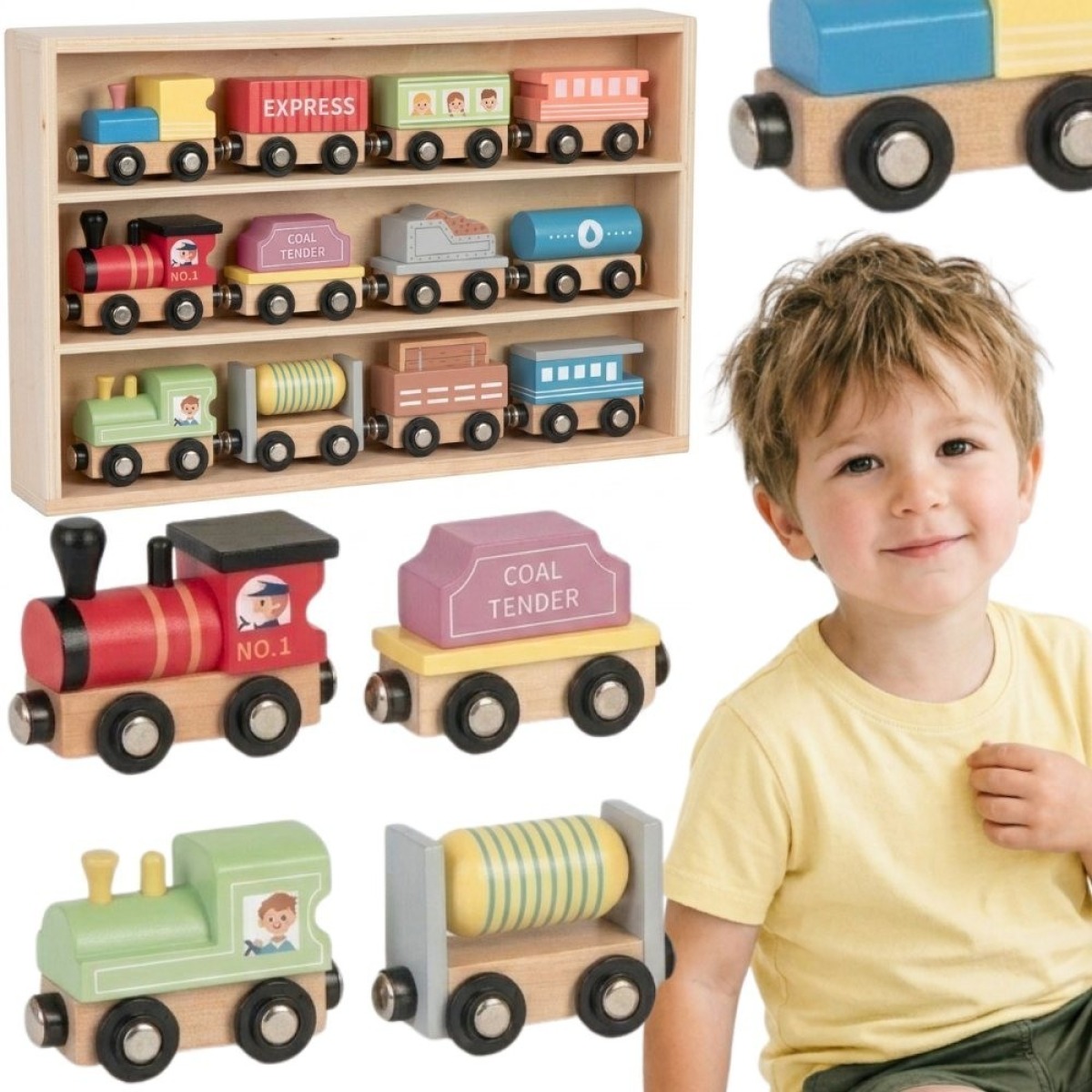 Tooky Toy koka magnētiskais vilciena komplekts, 12 detaļas