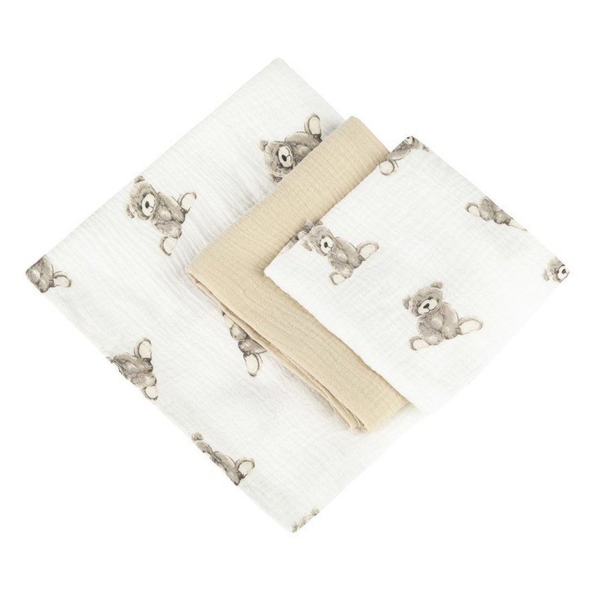 BEEBILAPID TRIO MUSLIIN 120x120, 70x60, 30x35, 3TK TEDDY BEE