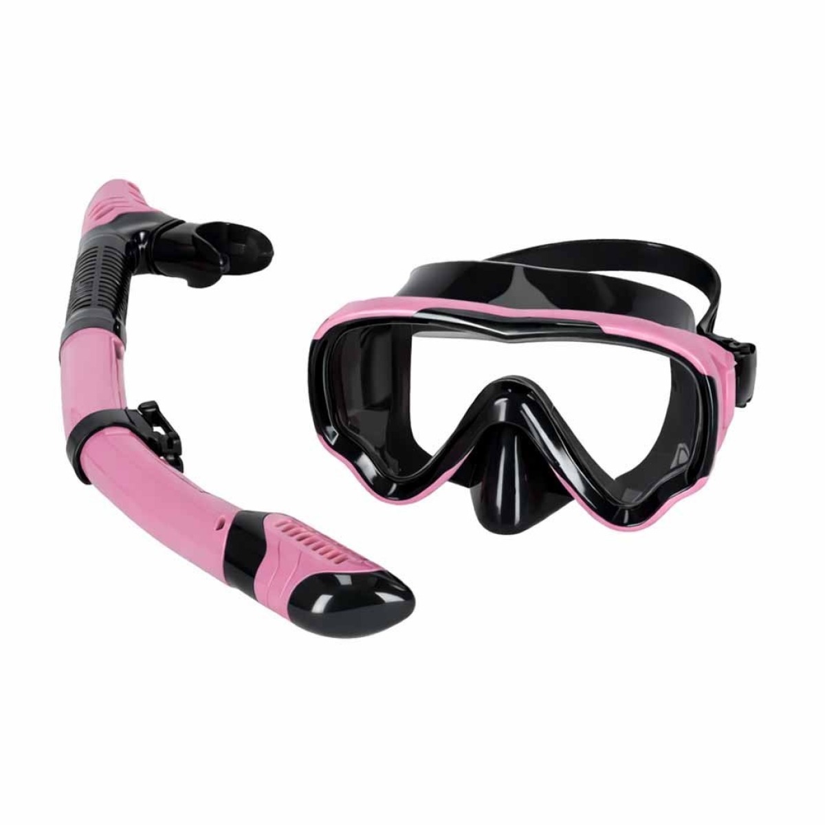 Snorkelēšanas maska, brilles un snorkelis, rozā un melnā krāsā