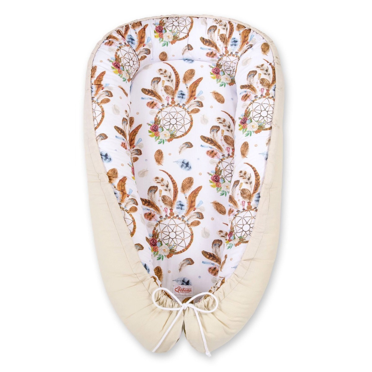 Bobono Premium Cocoon mazuļu ligzdiņa – Dreamcatchers White / Beige