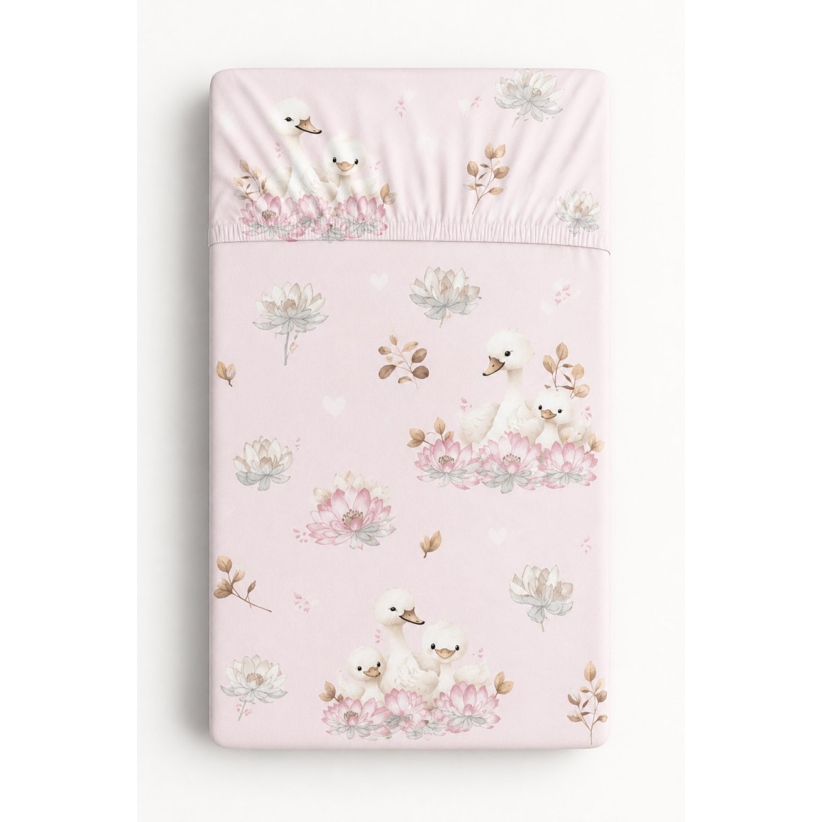 Kokvilnas palags ar gumiju 120x60 cm – Little Swans
