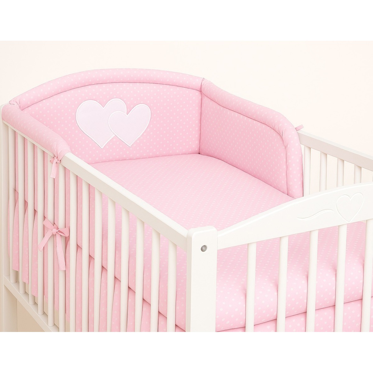 Bobono Hearts gultiņas apmale – balti punktiņi uz rozā fona, 35 x 188 cm