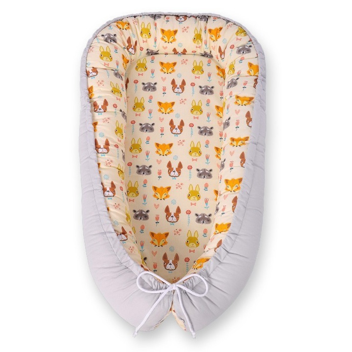 Bobono Premium divpusēja mazuļa ligzdiņa – Cream Animals