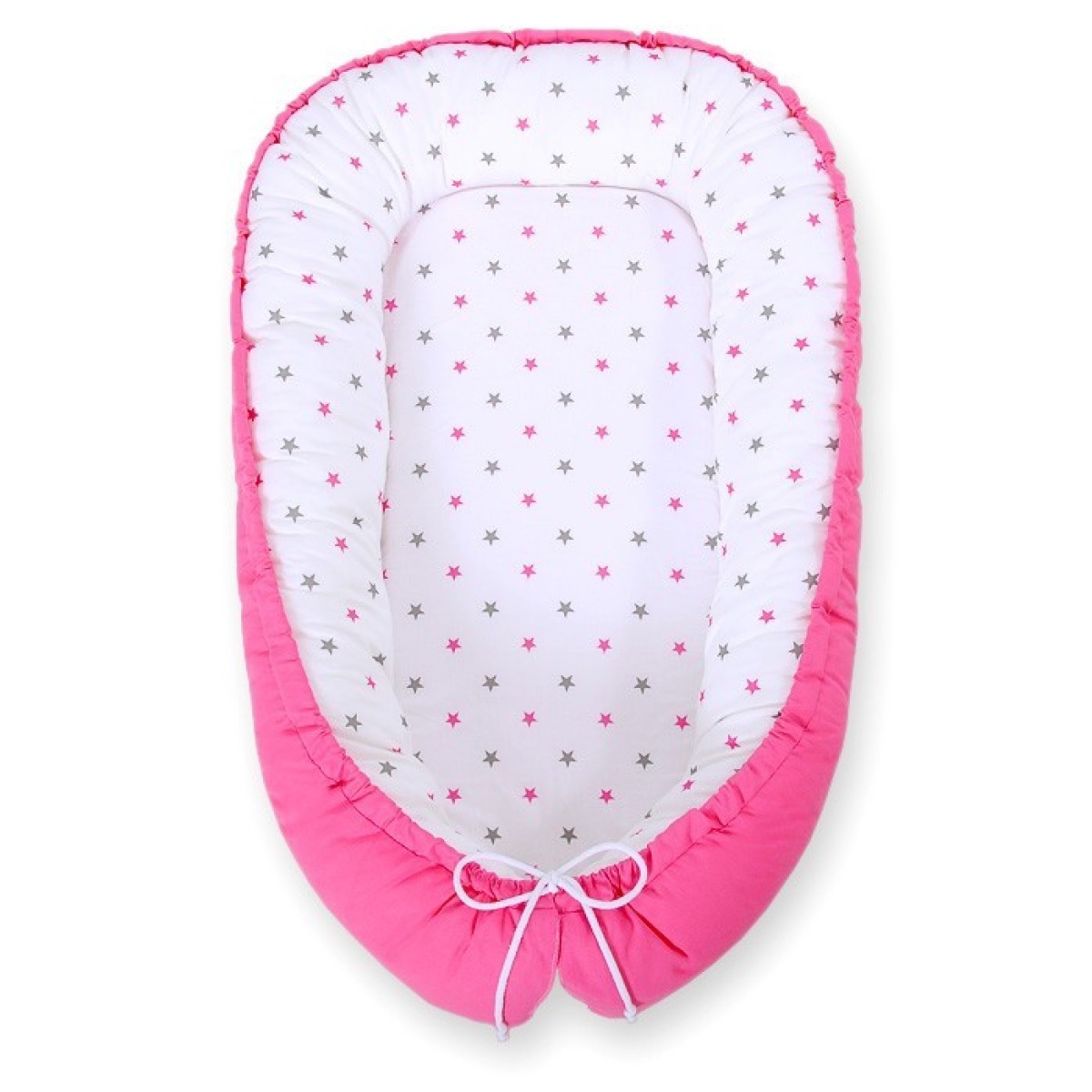 Bobono abpusēji lietojamais Premium mazuļa kokons — Stars Grey-Pink / Pink