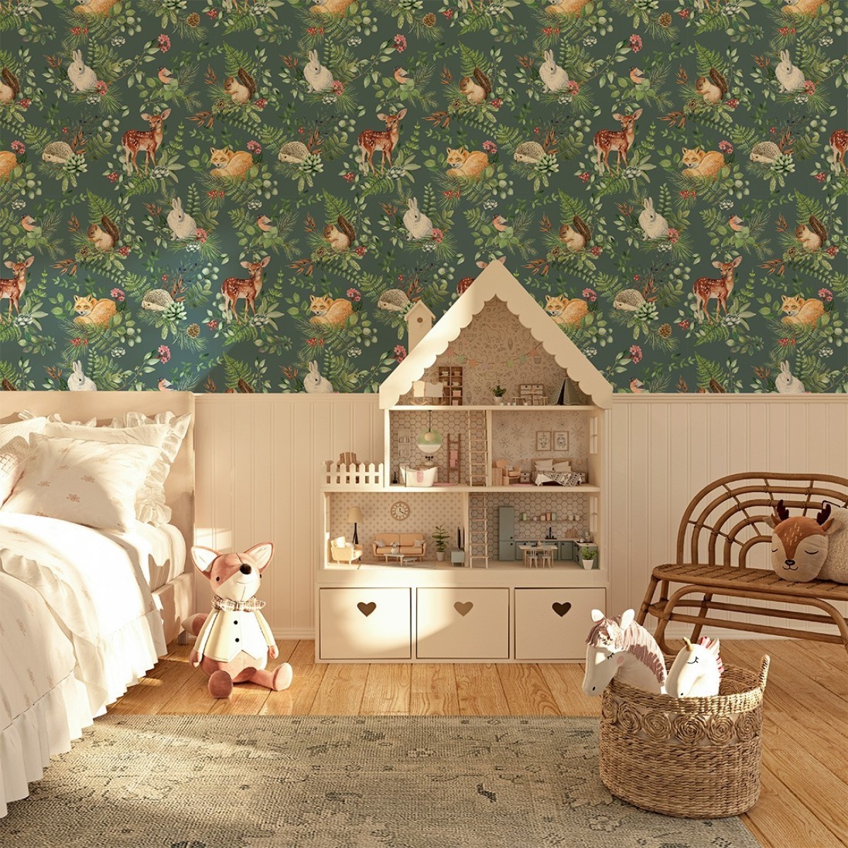 Pastelowe Love® bērnu tapetes Woodland, zaļas