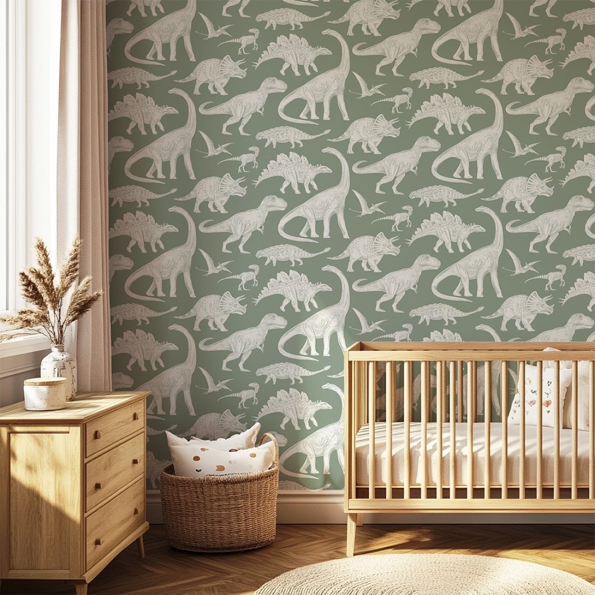 Pastelowe Love® bērnu tapetes Dino, Matcha Green