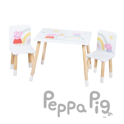 Laste laua ja toolide komplekt Peppa Pig, 2 tooli + 1 laud, valge/naturaalne puit