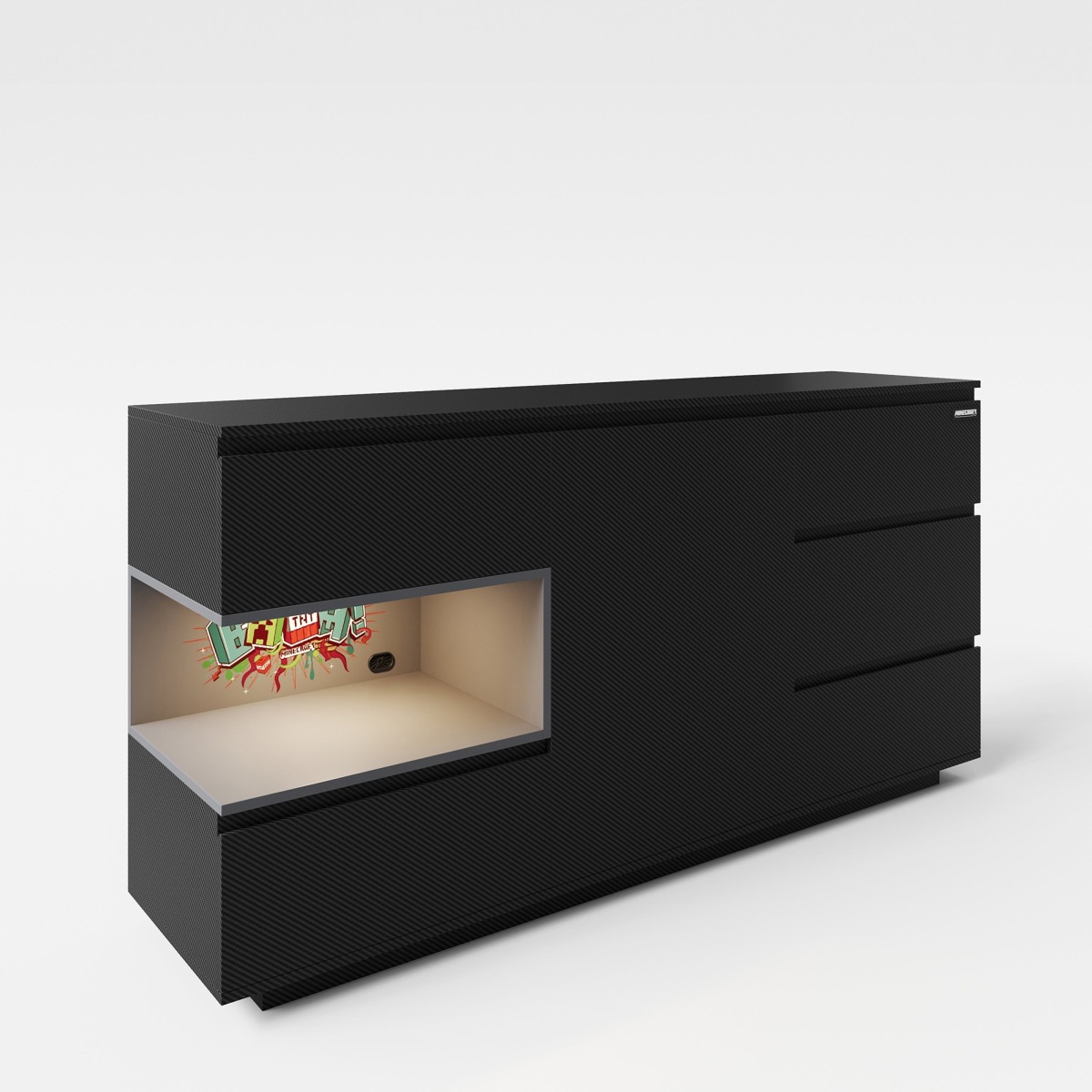 Minecraft kumode ar 5 atvilktnēm un LED apgaismojumu | MIU Kids