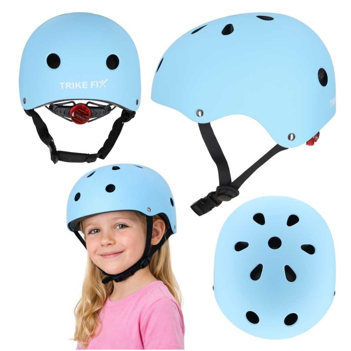 Trike Fix LED velosipēda ķivere bērniem, M, 55–58 cm, gaiši zila