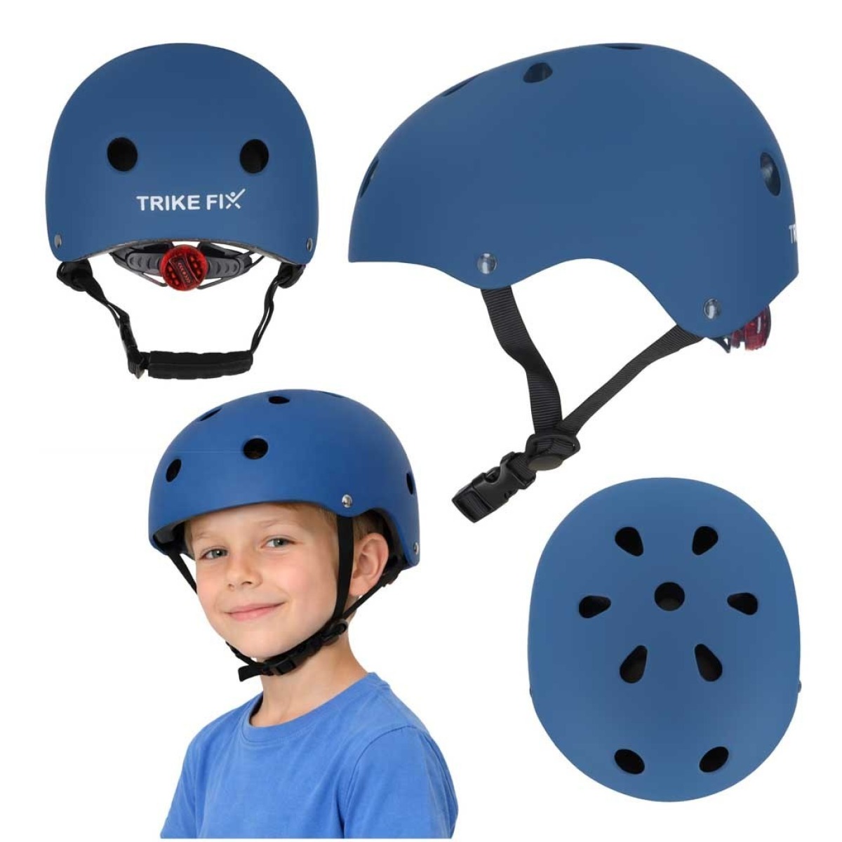 Trike Fix LED bērnu velosipēda ķivere, M 55-58 cm, zila