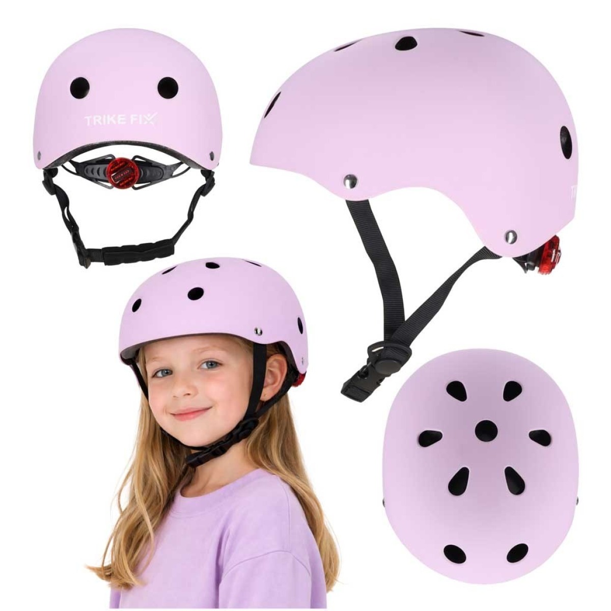 Trike Fix bērnu velosipēda ķivere ar LED gaismu, M, 55–58 cm, violeta