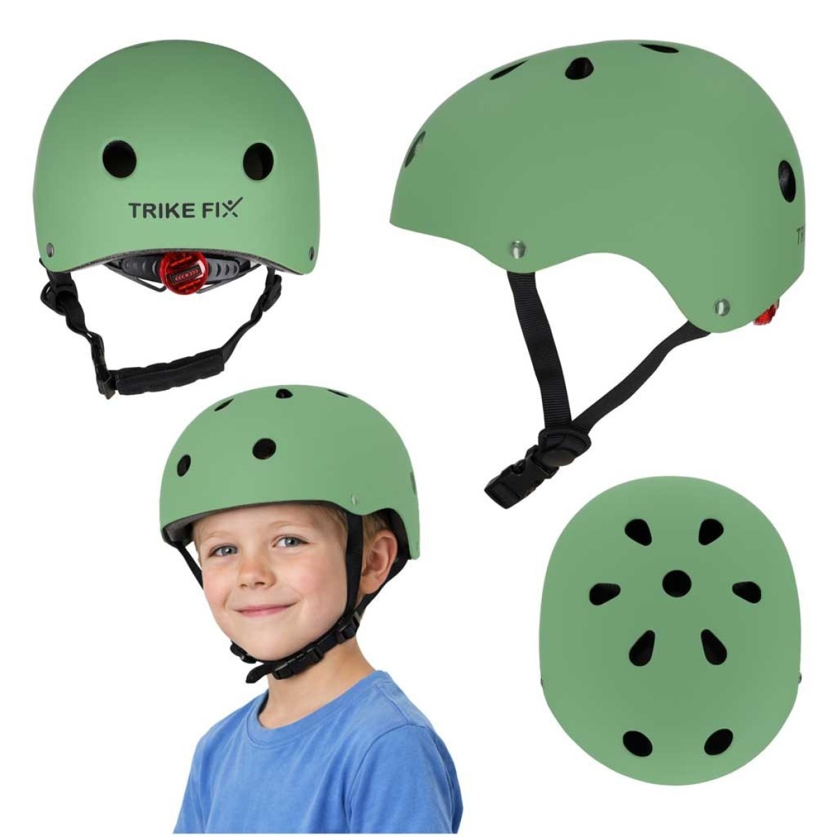 Trike Fix bērnu velosipēda ķivere ar LED gaismu, S 48-54 cm, zaļa