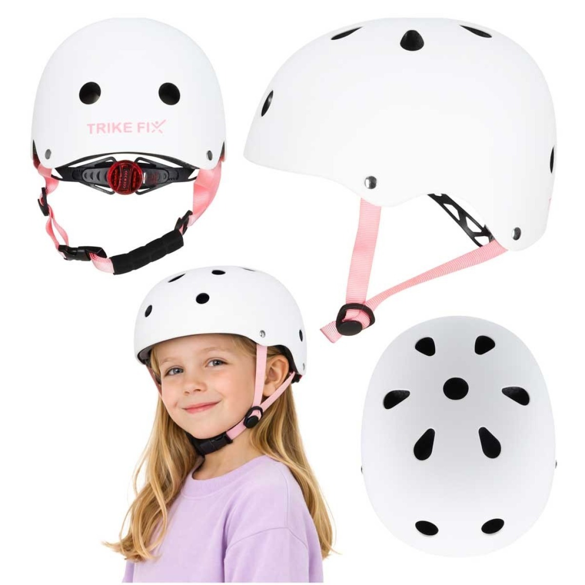 Trike Fix LED bērnu velosipēda ķivere, S 48–54 cm, balta/rozā