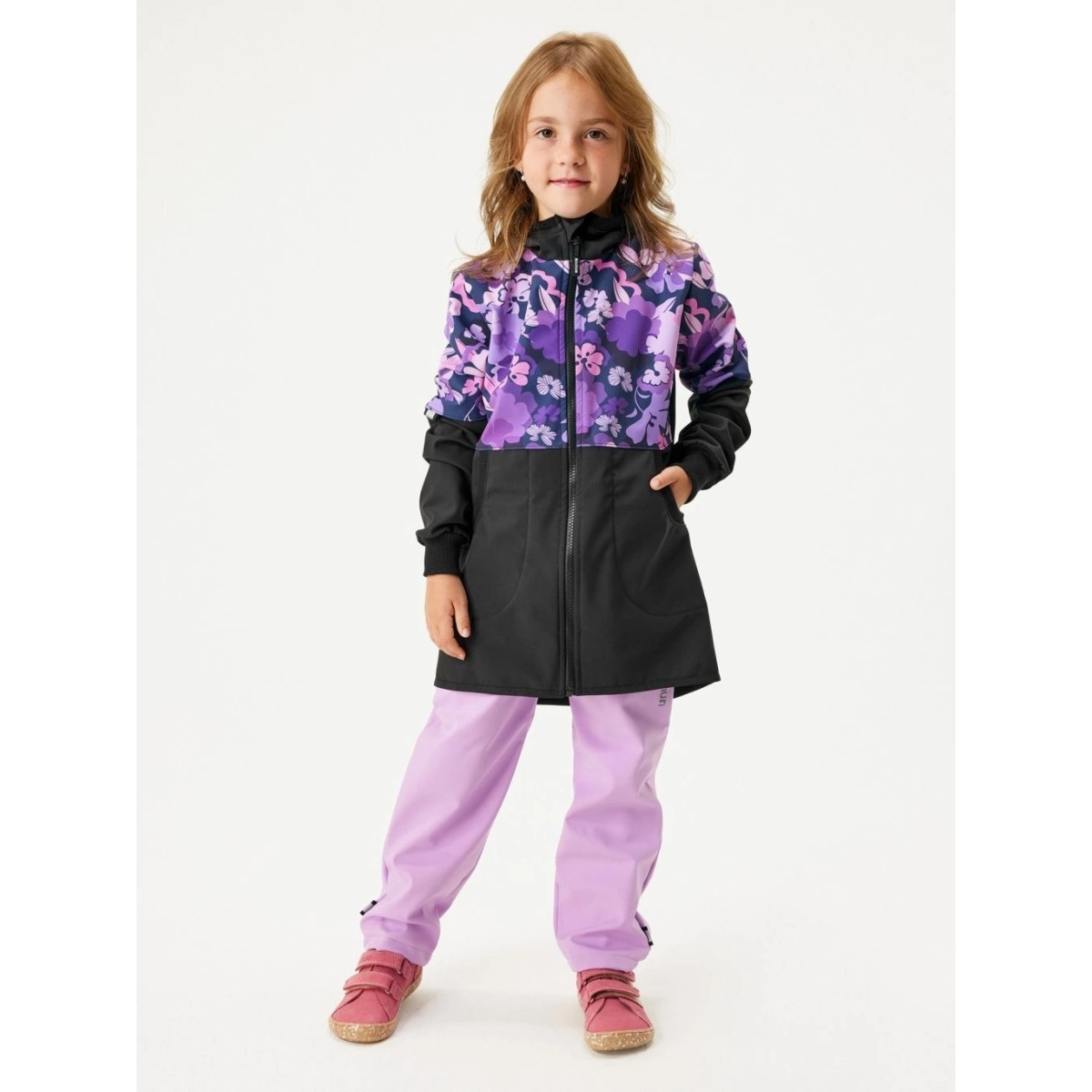 Bērnu softshell mētelis Street ar flīsa oderi, melns, violets