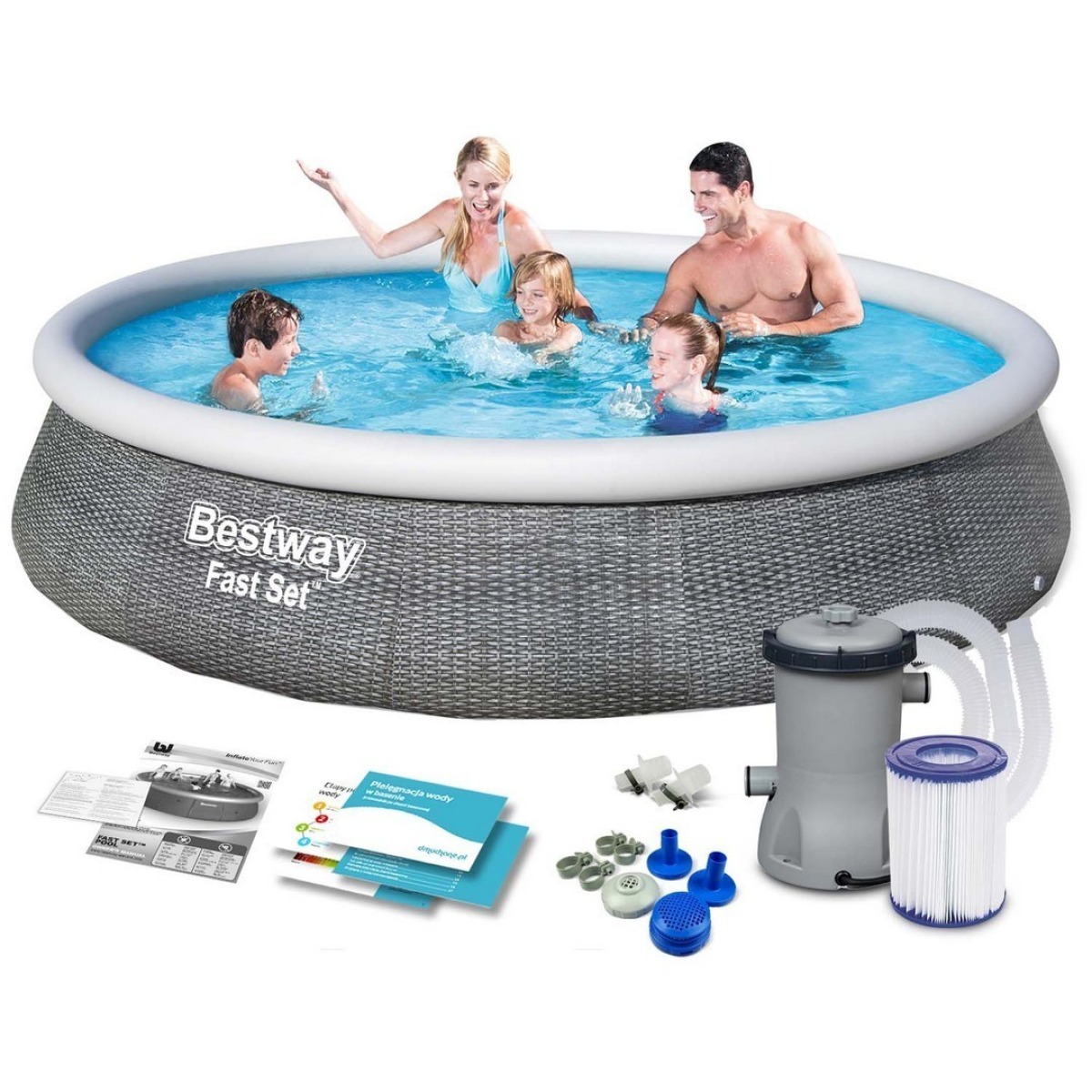 Bestway piepūšamais baseins 396 x 84 cm, 9in1, ar pagarinājuma sētu