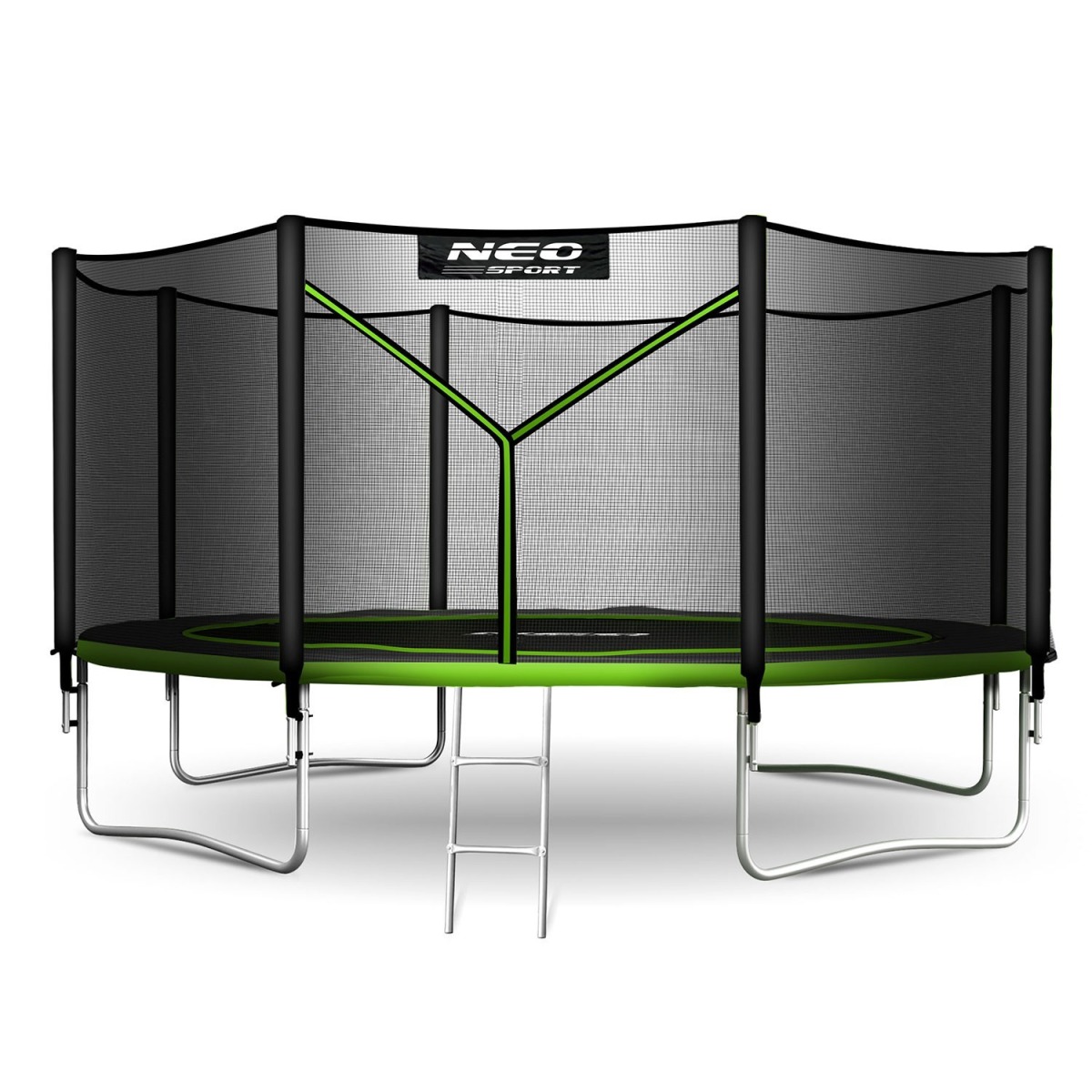 Neo-Sport batuts 435 cm ar ārējo drošības tīklu un kāpnēm