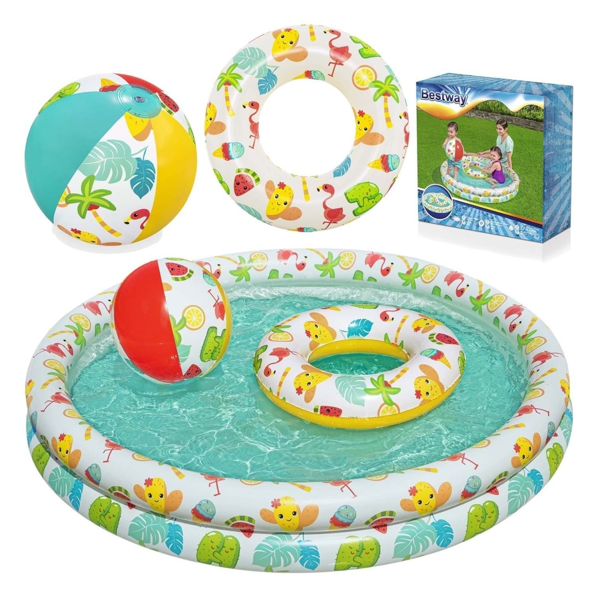 3 vienā: bērnu baseins 122 x 20 cm + RIŅĶIS + BUMBA Bestway 51124