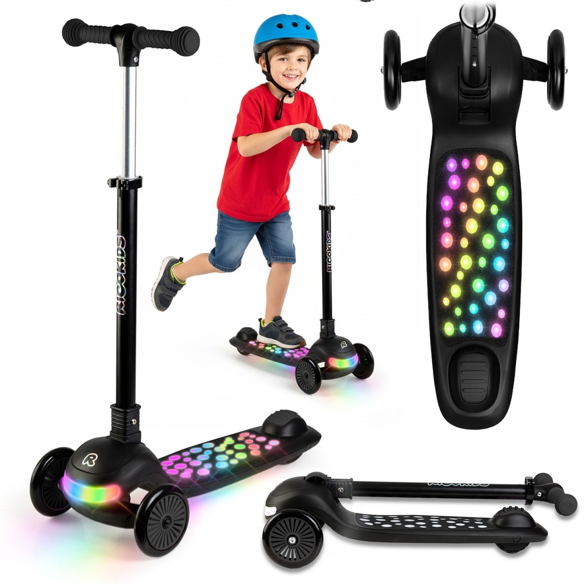 Ricokids Glowi trīsriteņu skrejritenis ar LED apgaismojumu un līdzsvara funkciju