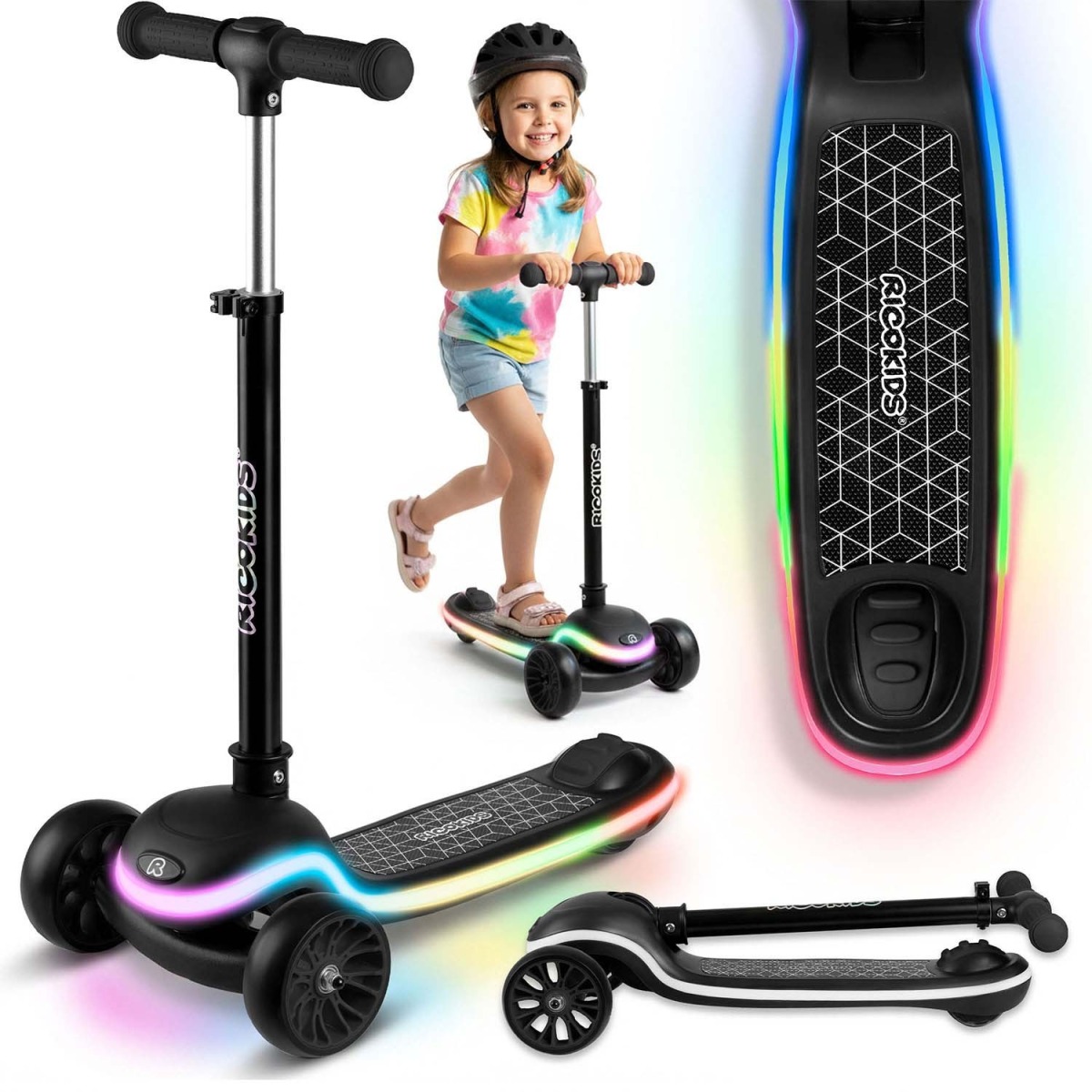 Ricokids Leddi trīsriteņu skrejritenis ar LED apgaismojumu, melns