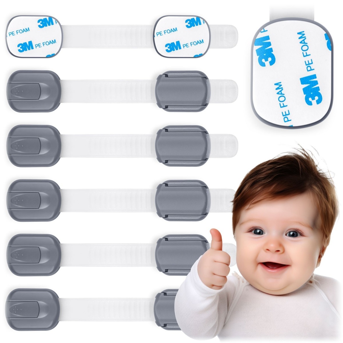 Ricokids 798101 skapīšu atvēršanas fiksatori, 6 gab., pelēki