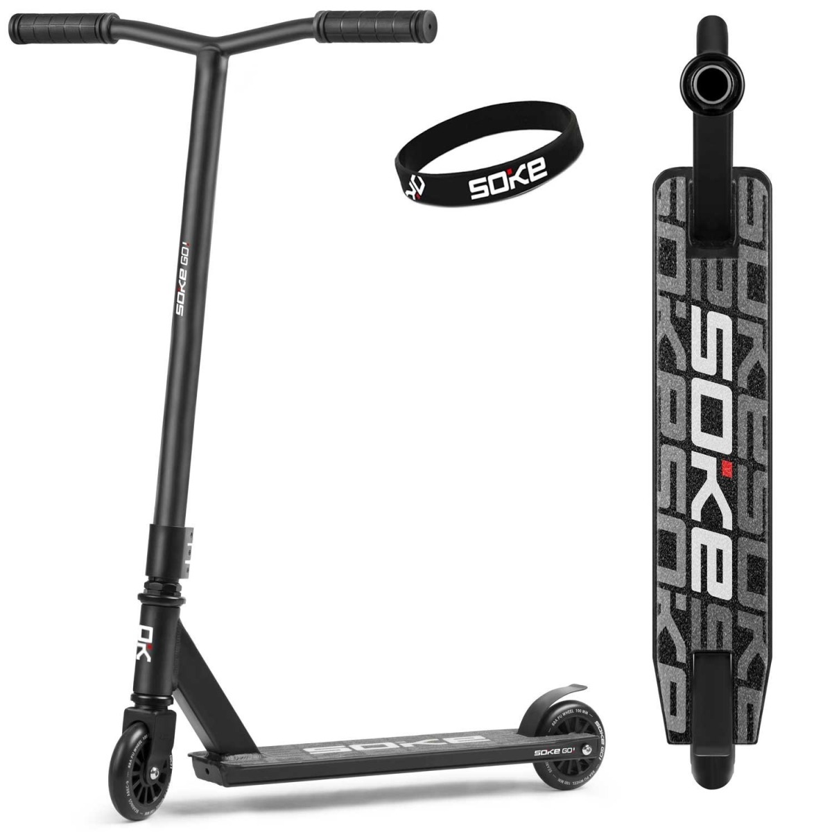 Soke GO! triku skrejritenis, melns — 48.5 cm stūre, ABEC-9, 100 mm