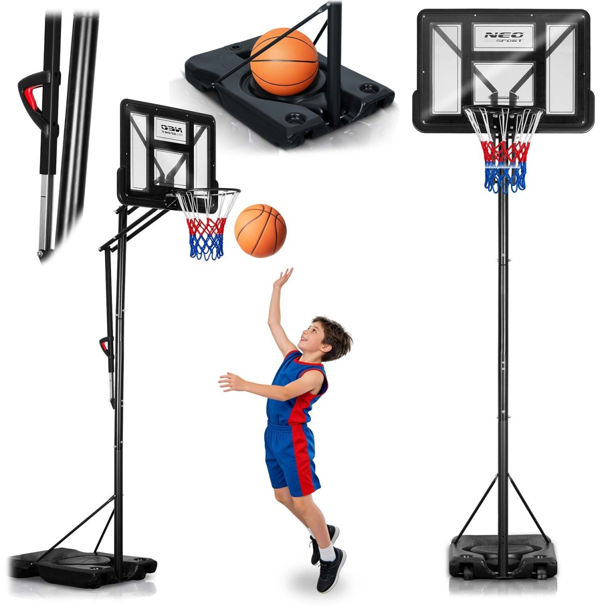 Regulējams basketbola grozs 170–305 cm augstumā — stabils un liels, Neo-Sp