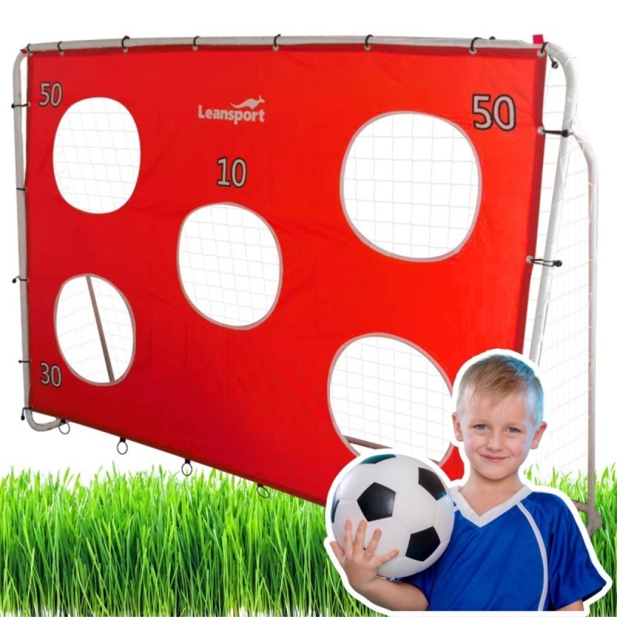 Sarkani futbola vārti ar mērķa paklāju, 213 × 152 × 75 cm