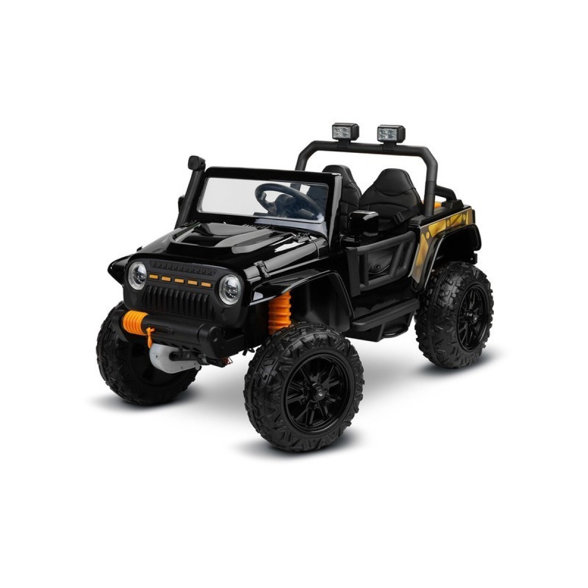 Melns Ringo elektriskais apvidus auto bērniem Jeep Wrangler stilā, 4 × 200 W