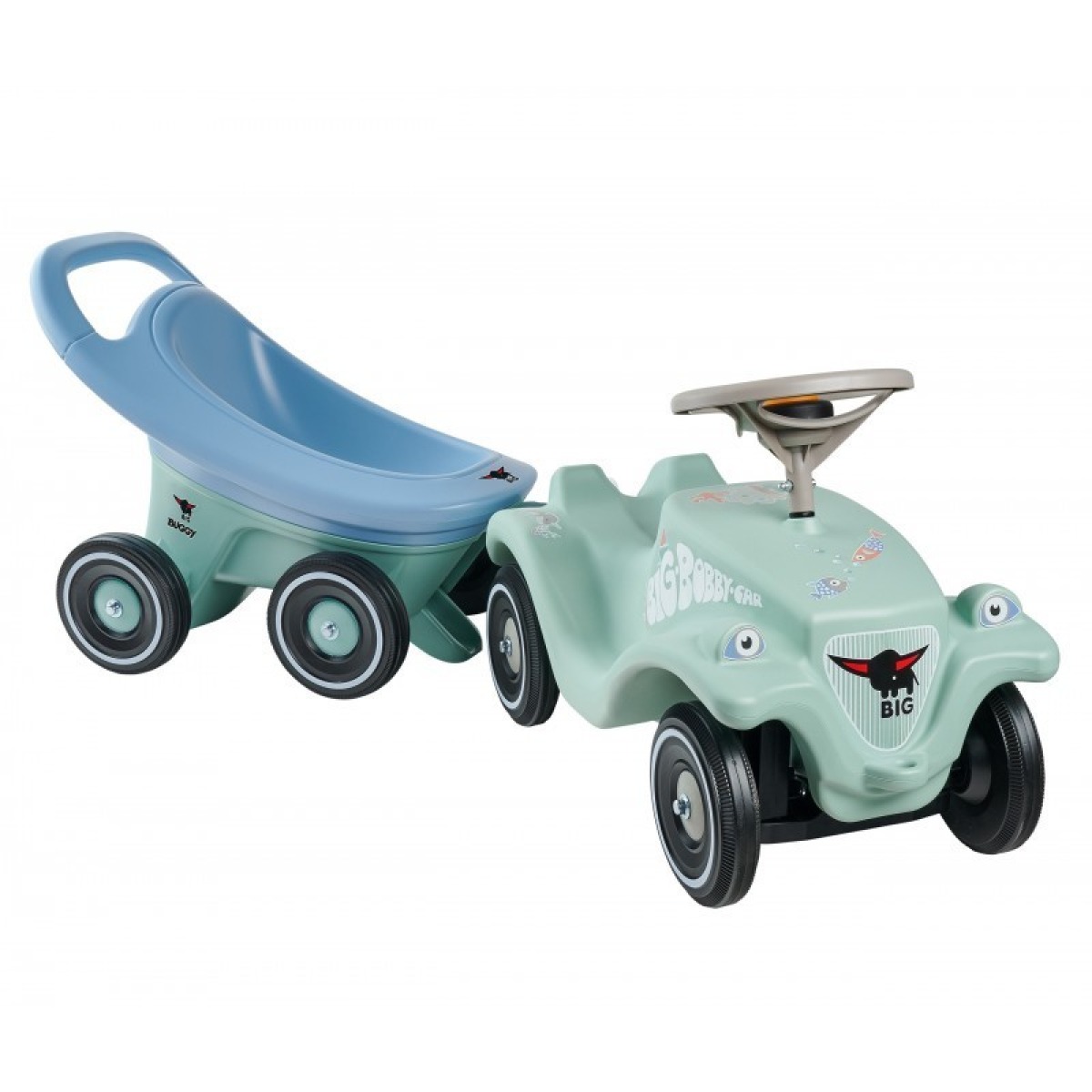 BIG Buggy 3-in-1 stumjamais staigulis, leļļu ratiņi un Bobby Car piekabe
