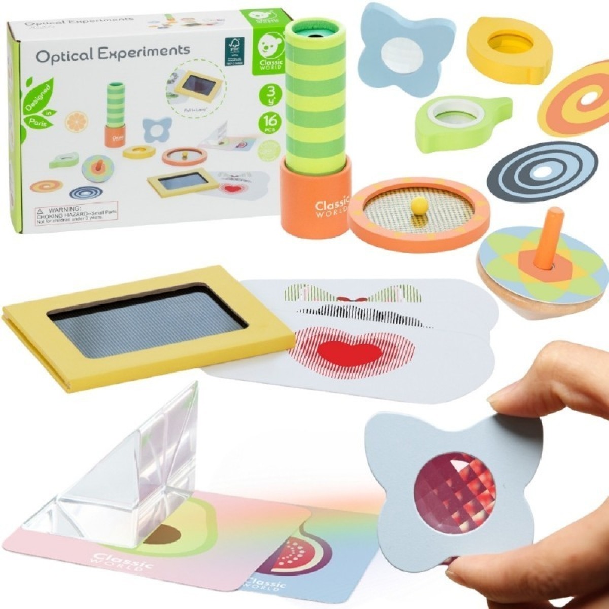 Classic World optisko eksperimentu komplekts ar 16 piederumiem
