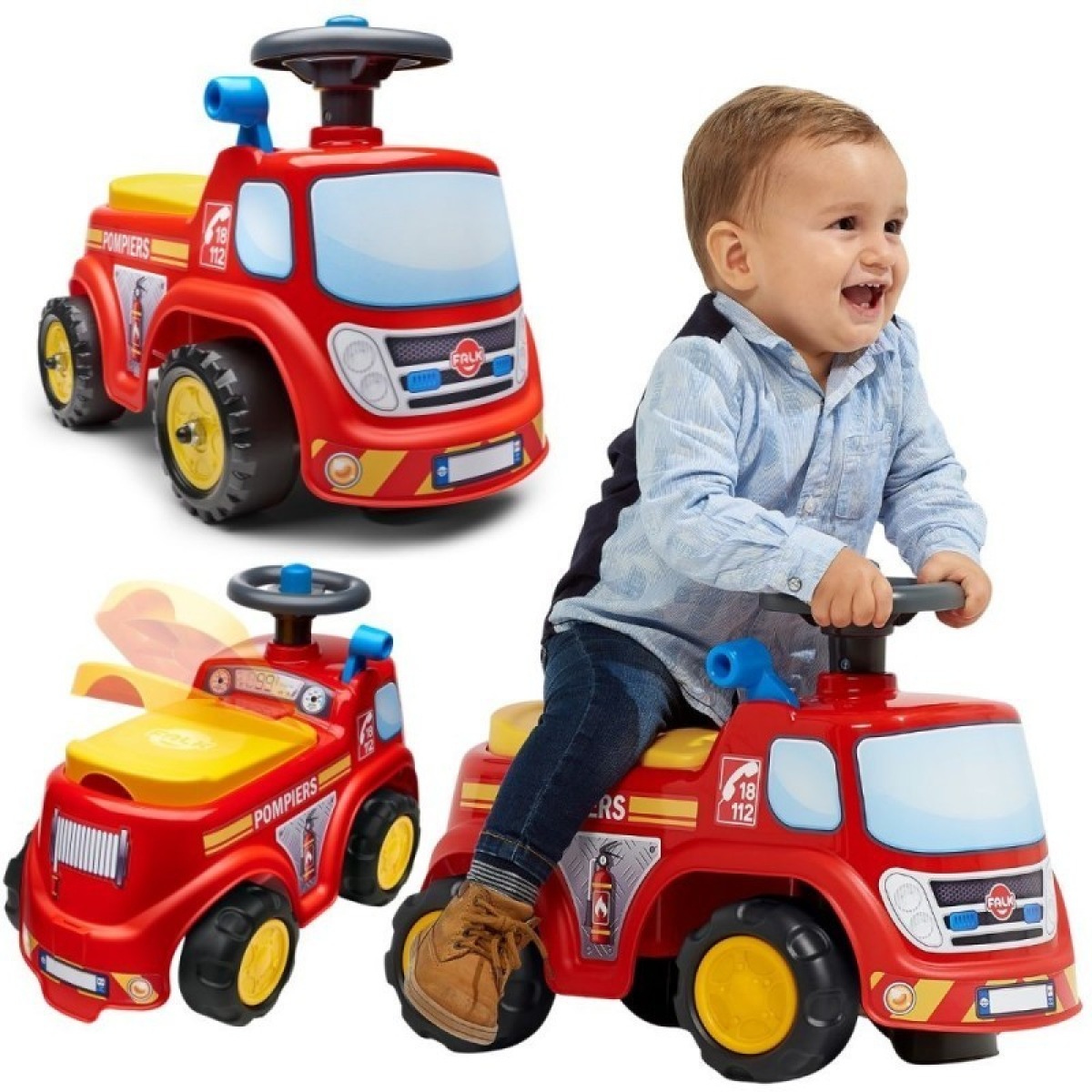 FALK ugunsdzēsēju auto ar kājiņām no 1 gada vecuma