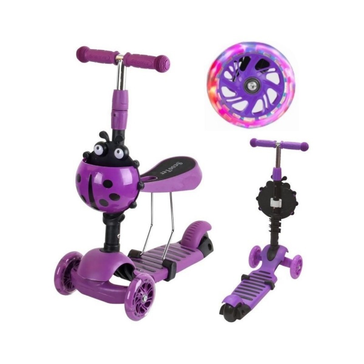 3-in-1 bērnu skrejritenis ENERO Ladybird Purple