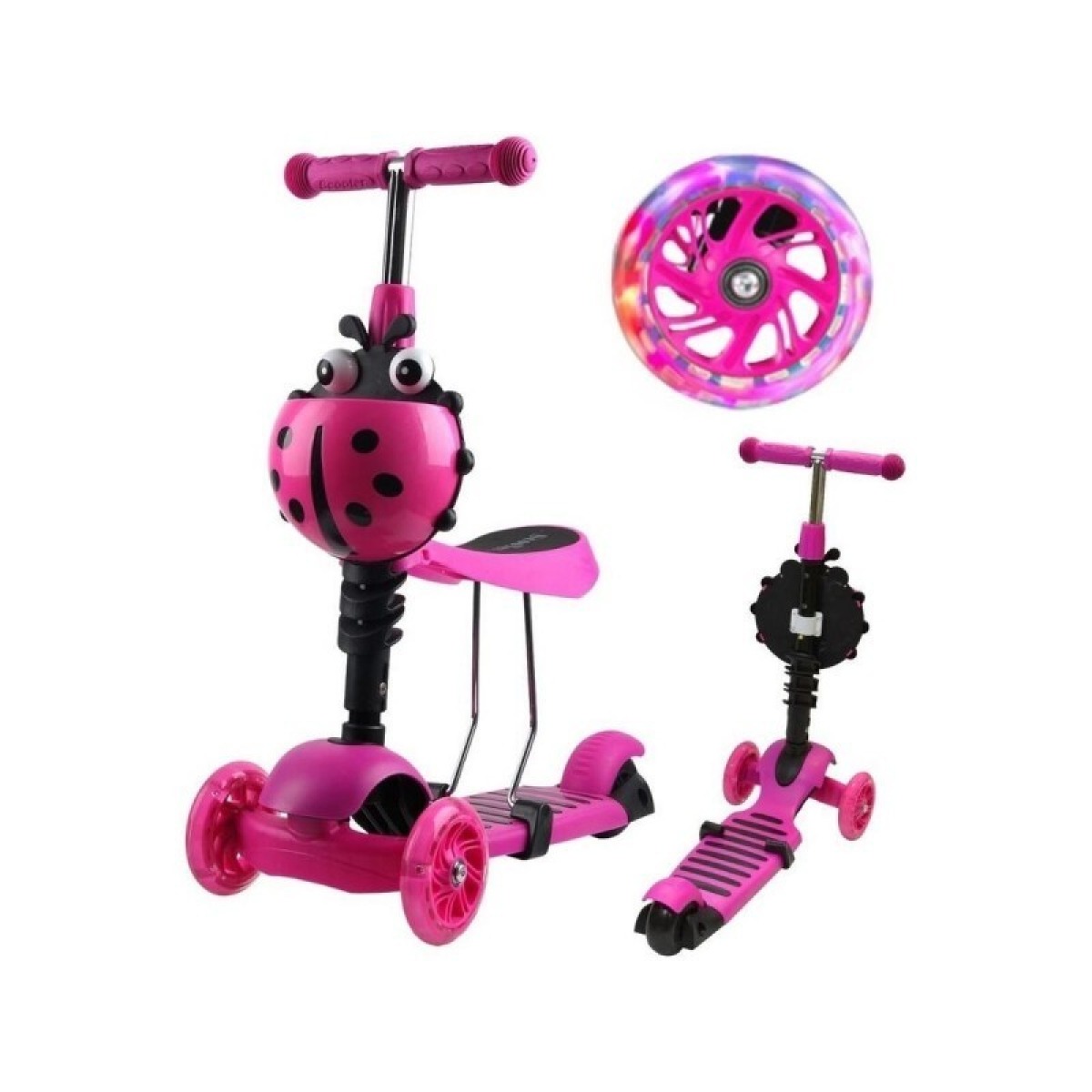 ENERO Pink Ladybird 3-in-1 bērnu skrejritenis