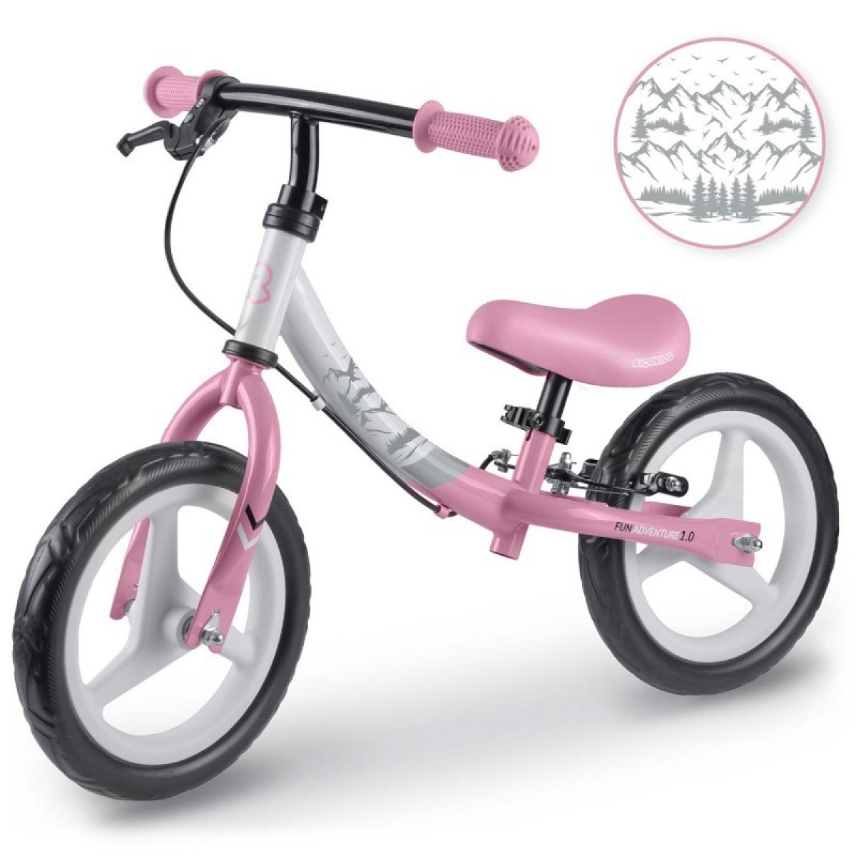 Ricokids Fun Adventure bērnu līdzsvara velosipēds ar aizmugurējo bremzi