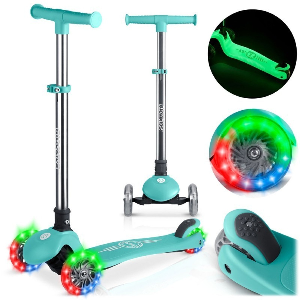 Ricokids Glow tirkīza skrejritenis
