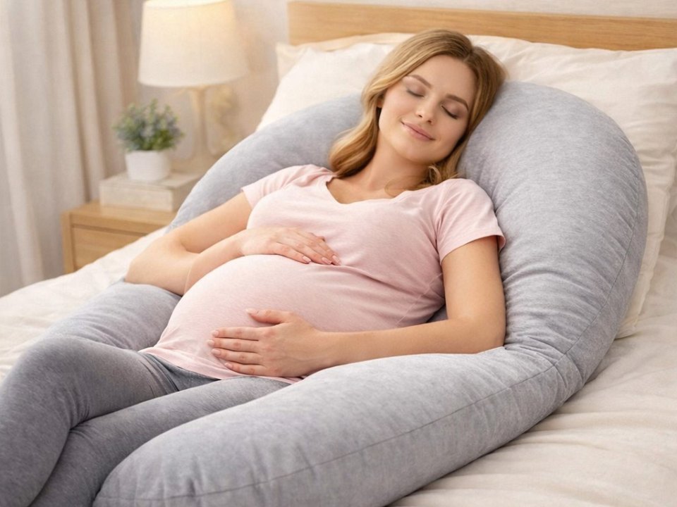 Pregnancy pillow in a calm bedroom
